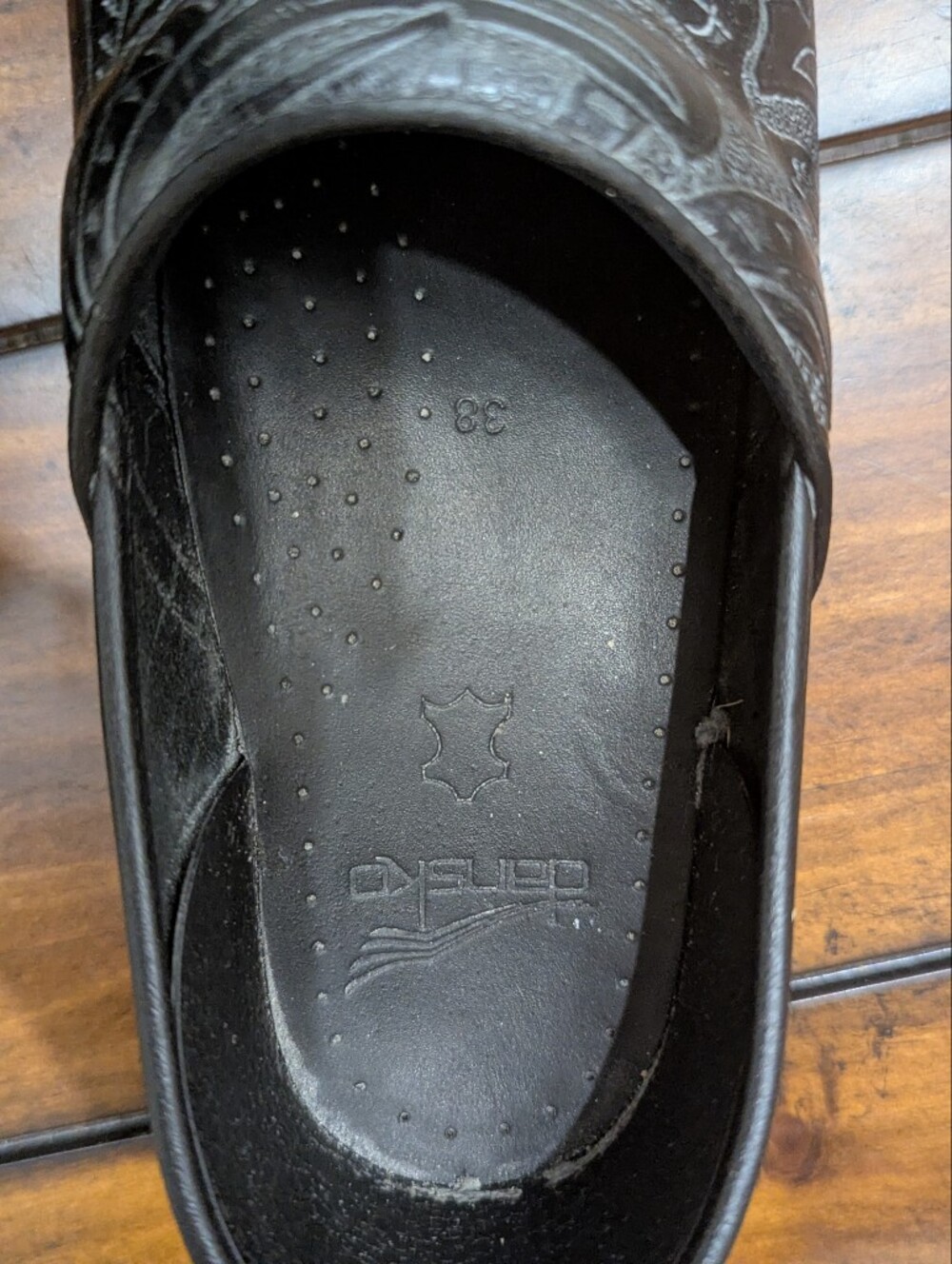Dansko Professional Black Tooled Leather Floral Clogs Shoes EU 38 / US 7.5-8 - Picture 5 of 10